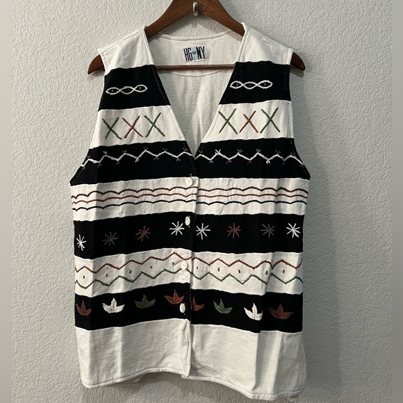 Vintage Black/White/Green/Brown Stitched Vest - Picture 1 of 4